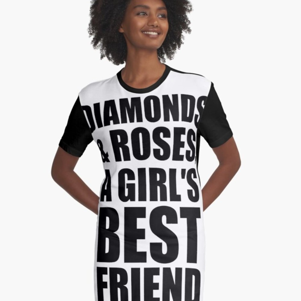 T shirt Dress   -  Diamond and Roses are a girl's best friend   graphic